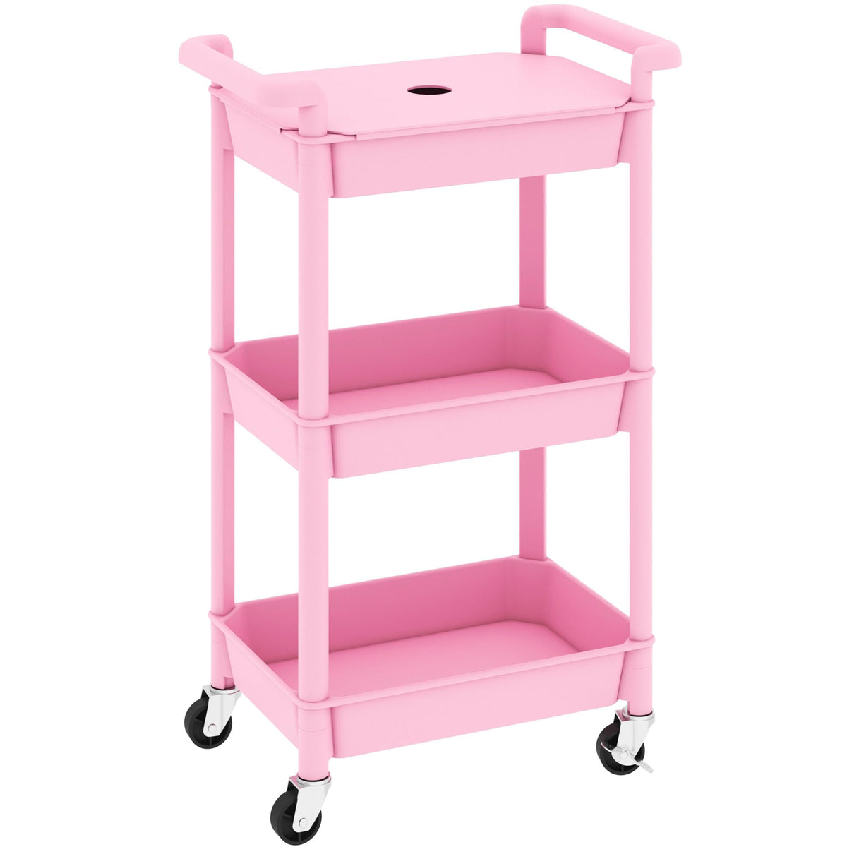 MIOCASA Utility Rolling Cart with Cover Top Board, 3-Tier Kitchen Storage Organization, Art Cart