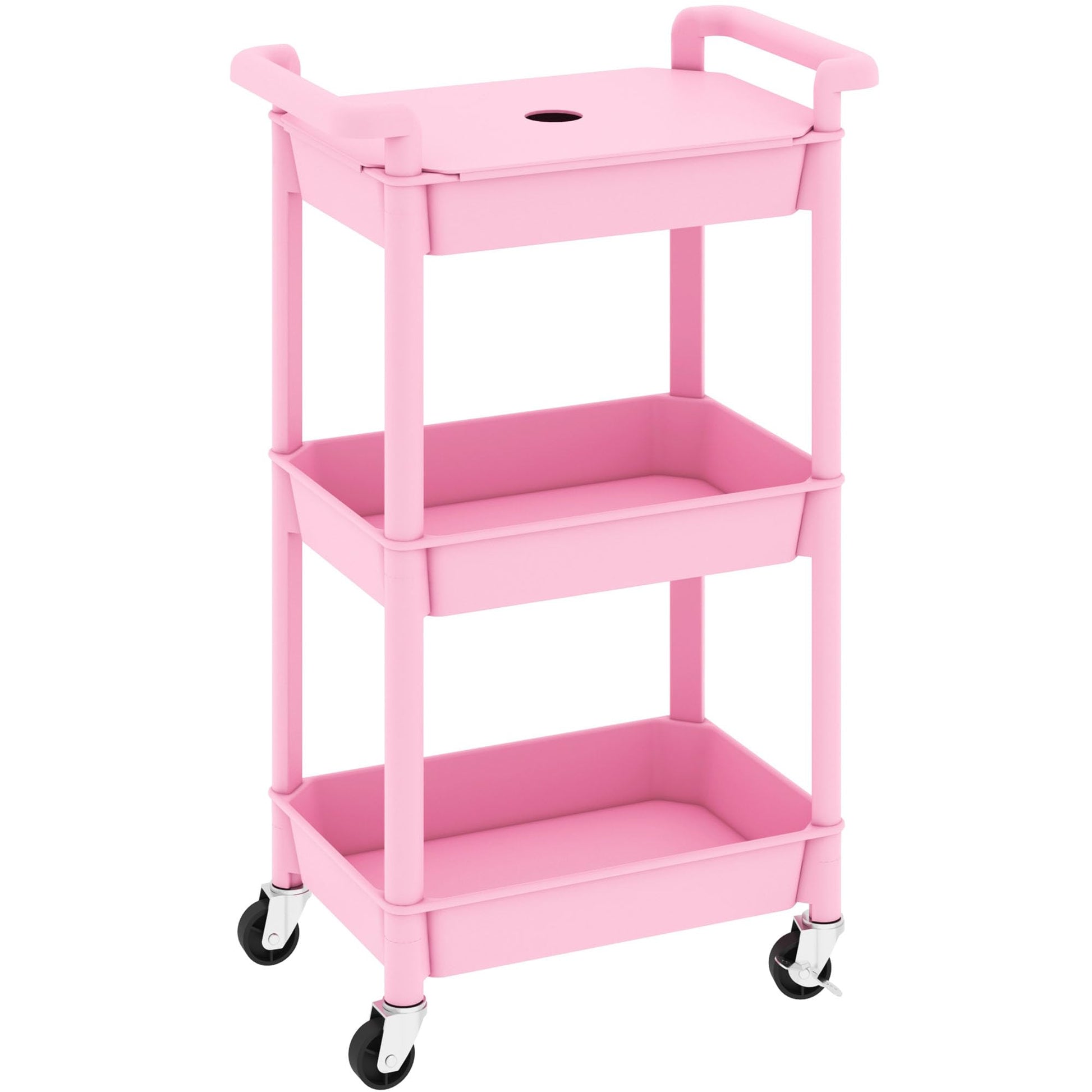 MIOCASA Utility Rolling Cart with Cover Top Board, 3-Tier Kitchen Storage Organization, Art Cart