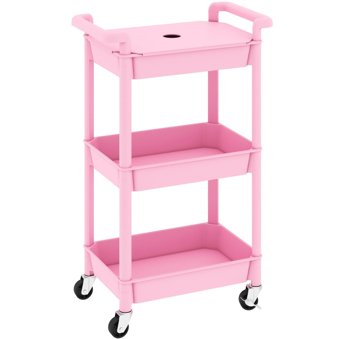 MIOCASA Utility Rolling Cart with Cover Top Board, 3-Tier Kitchen Storage Organization, Art Cart