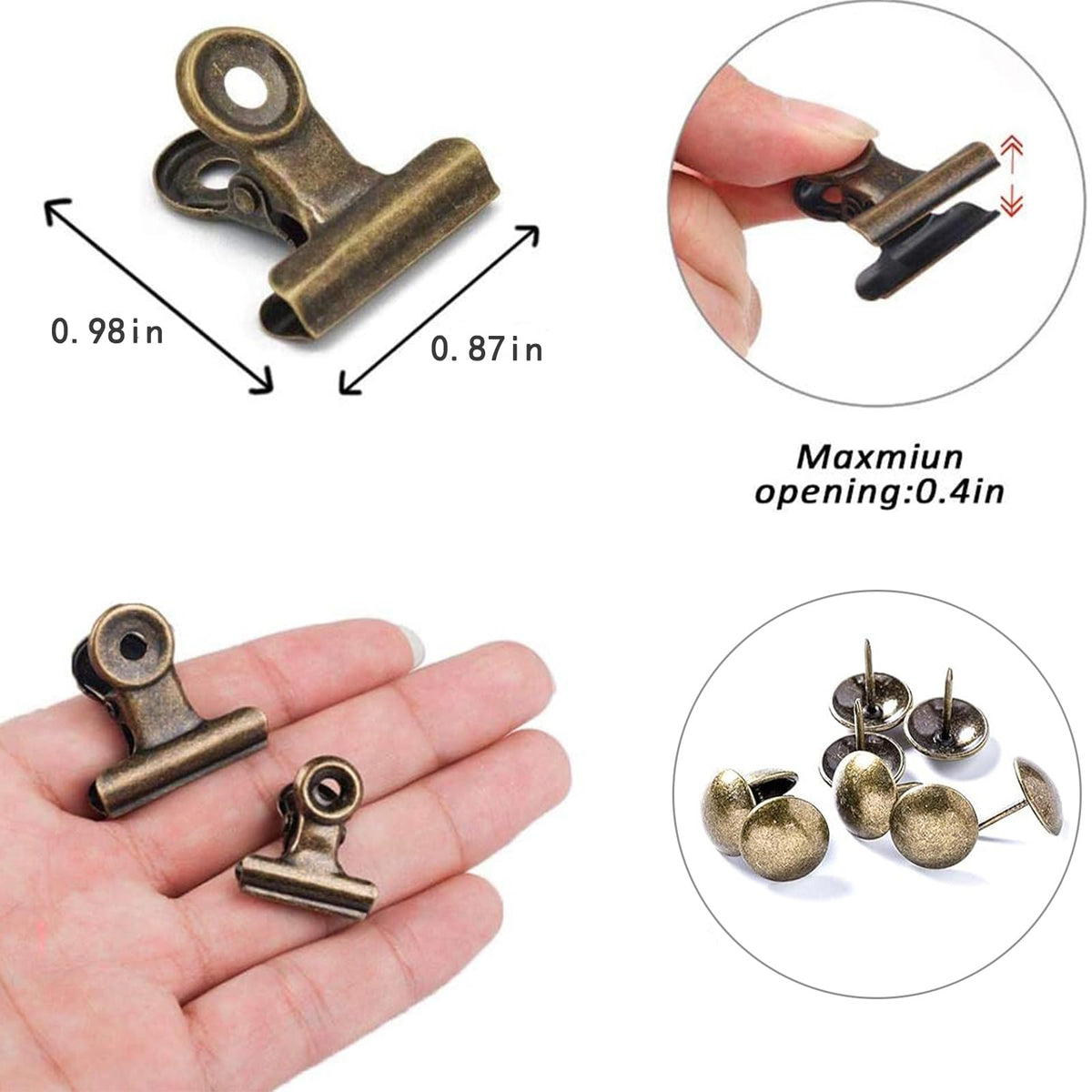 Bulldog Clips with Hole for Push-pin, Paper File Clips with Strong Spring, Small Metal Binder