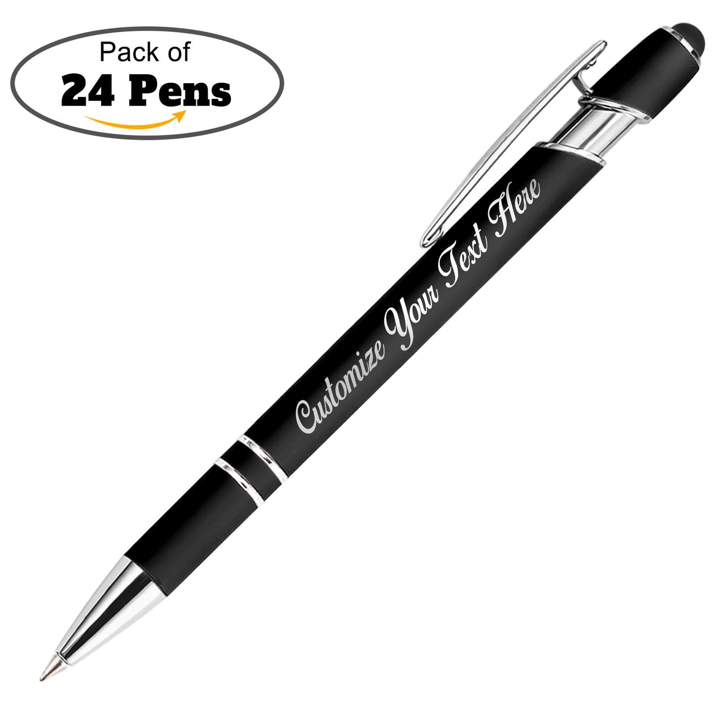 Personalized Pens with Stylus Tip, Custom Engraving Pens 24PCS, Soft Touch Ballpoint Pen, Printed