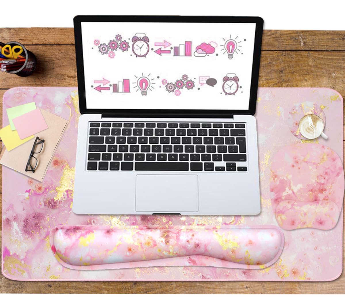 Keyboard Wrist Rest Large Mouse Pad Wrist Support for Computer, 4 in 1 Memory Foam Keyboard Pad