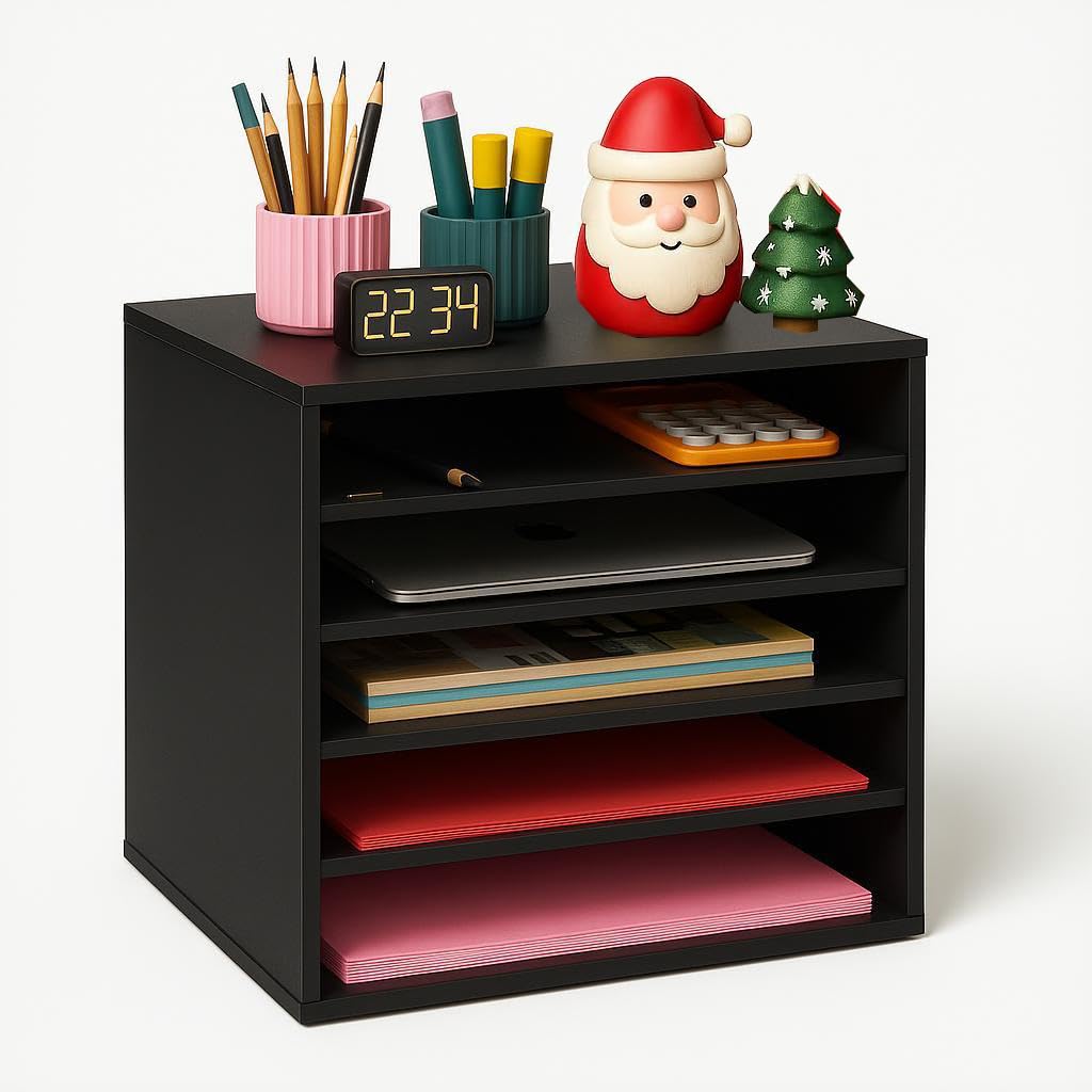 EMERIT 4-Tier Adjustable Paper Organizer, Large Capacity Book Shelf for Textbooks/Magazines/Office