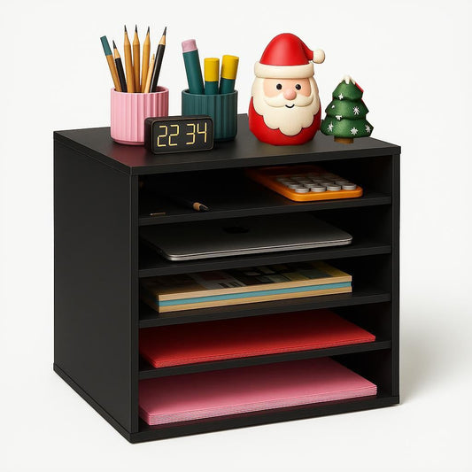 EMERIT 4-Tier Adjustable Paper Organizer, Large Capacity Book Shelf for Textbooks/Magazines/Office