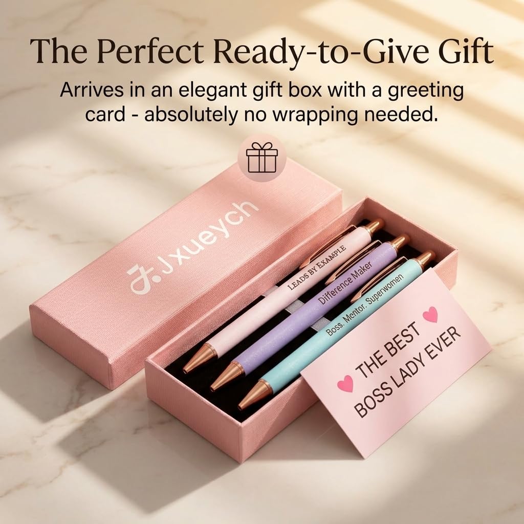 Jxueych Boss Gifts for Women, Boss Lady Gift Set of 3 Motivational Pens