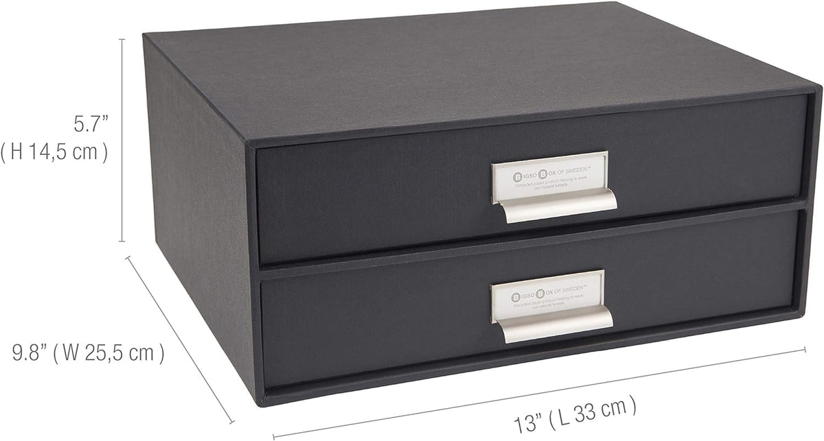 Bigso Box of Sweden Birger 2-Drawer Fiberboard Label Frame Document Letter Box | Desktop Drawers