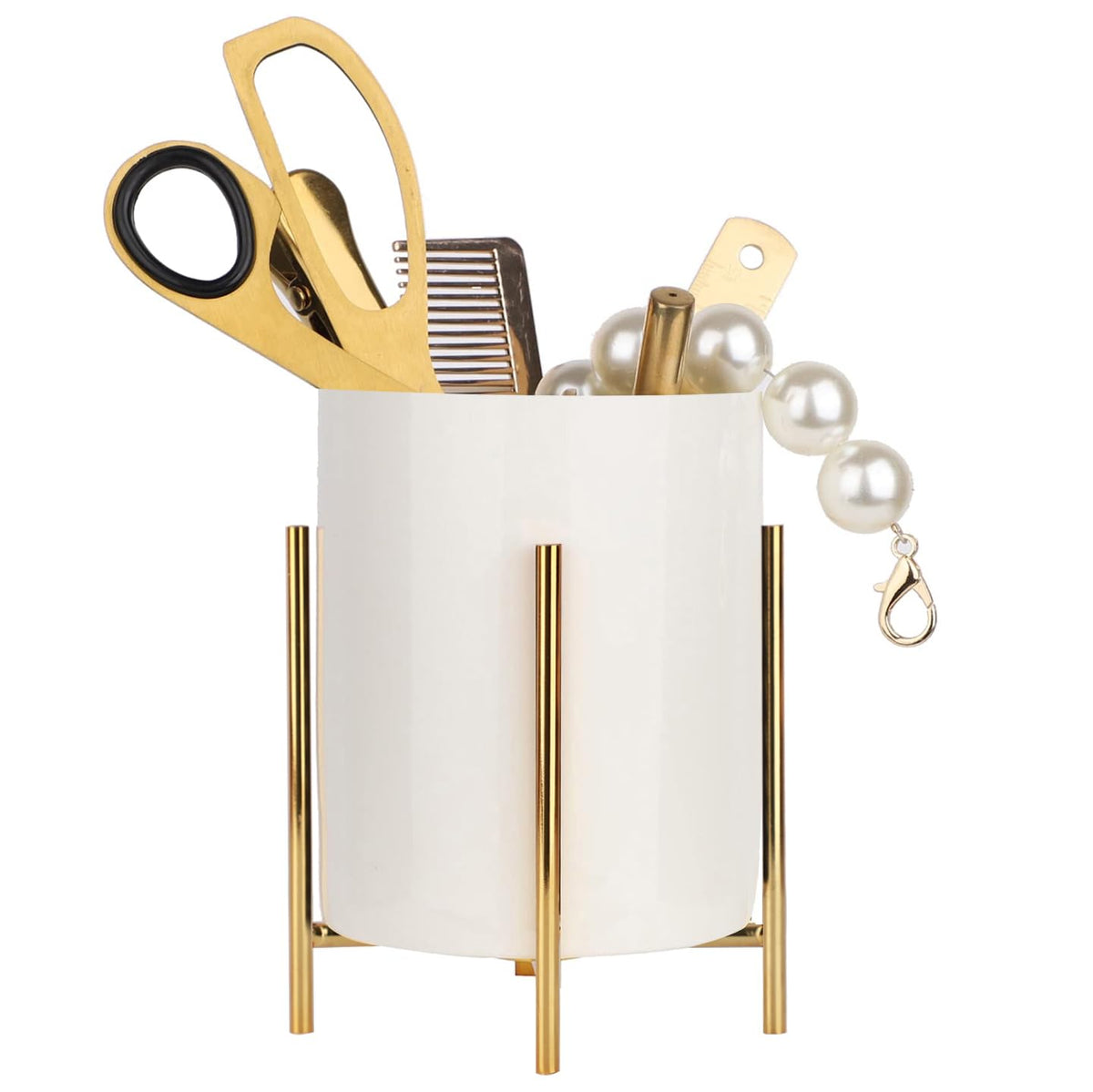 SIEBOLD Pencil Holders & Pen Holders Gold Desk Accessories for Women Strong Metal and Ceramic Pen