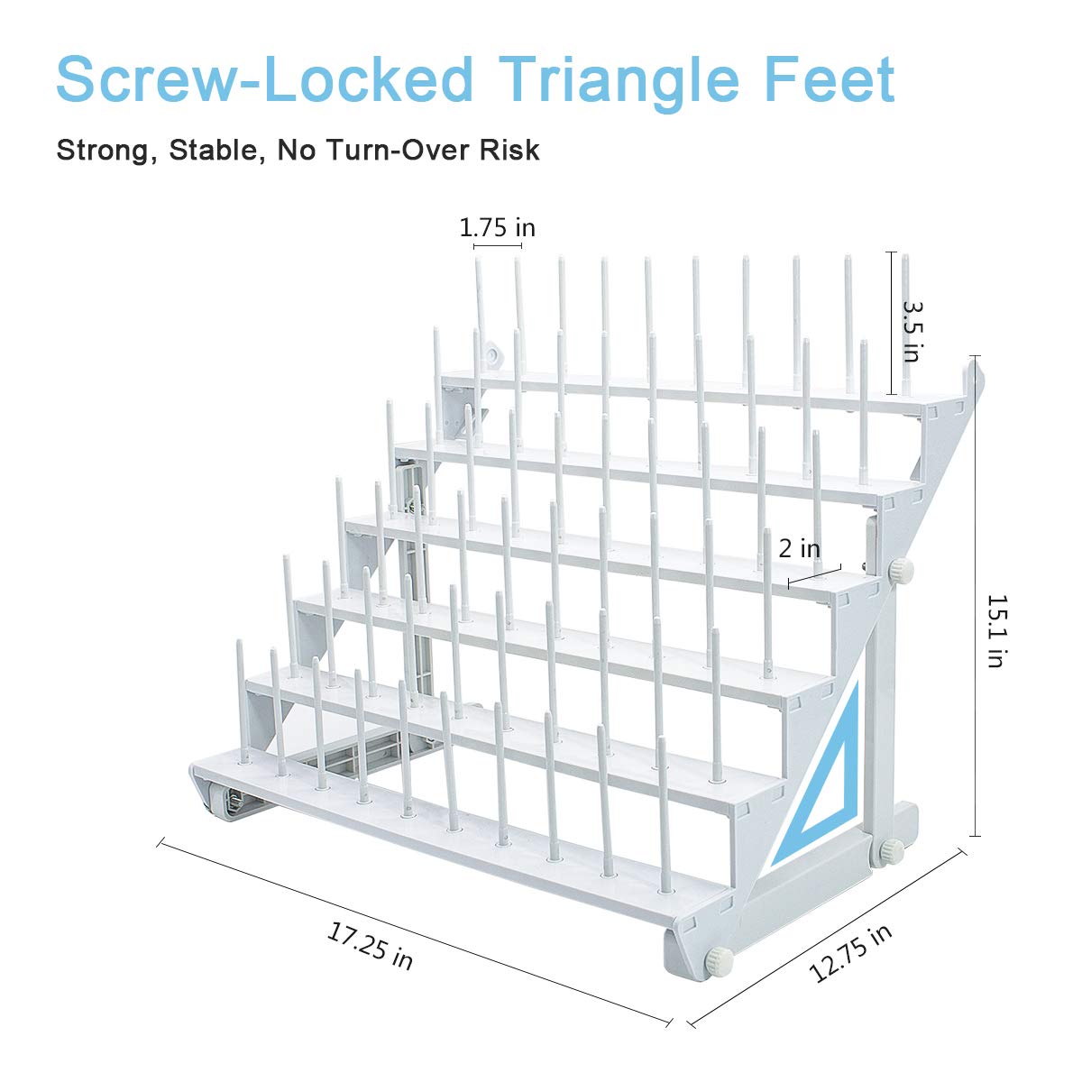 Sew Tech Thread Rack for 60 Spools or 30 Cones, Wall Mounted Large Thread Holder with Long Pegs