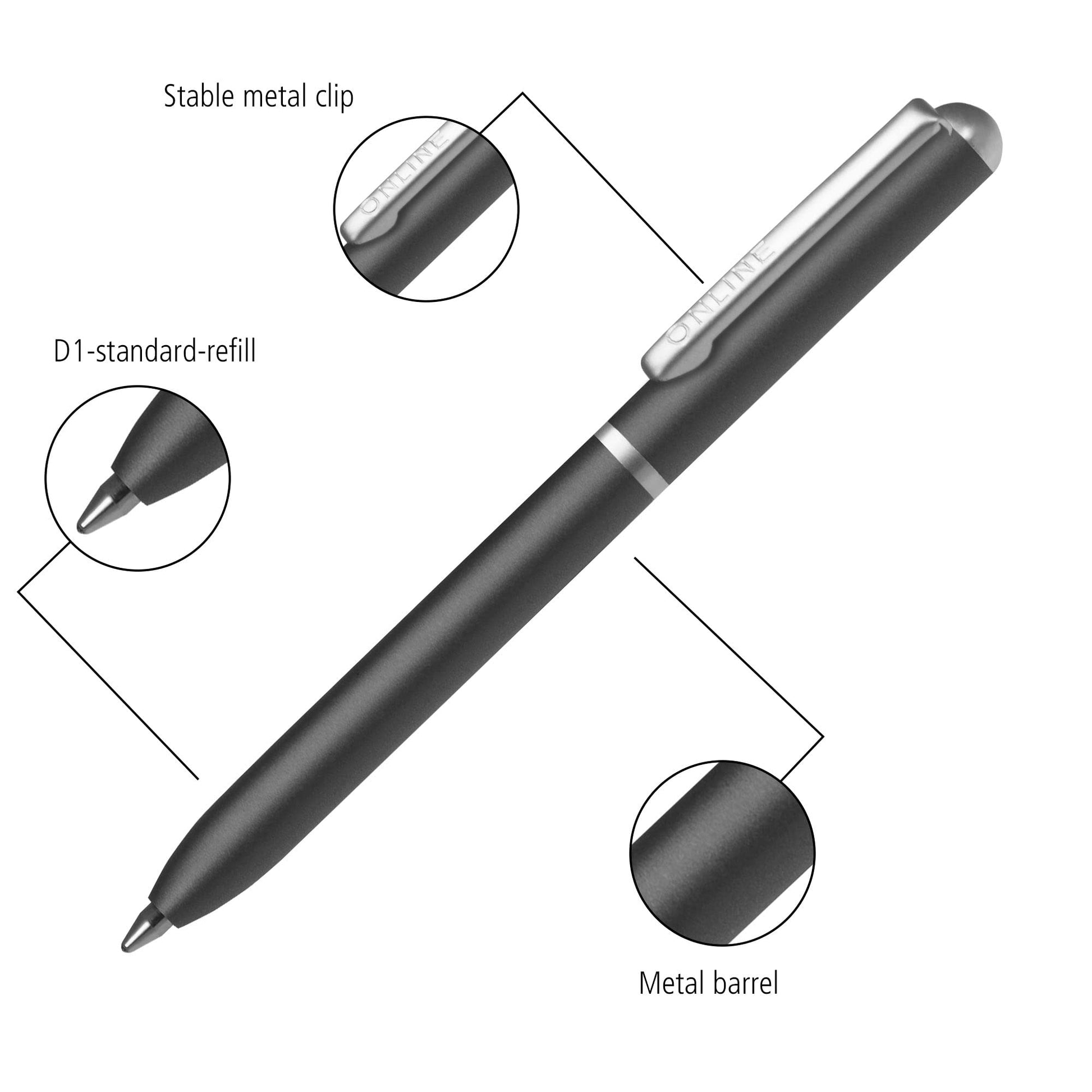 ONLINE Mini Twist Ballpoint Pen Blue with Metal Clip │ Standard Pen Refill │ Small pens for The