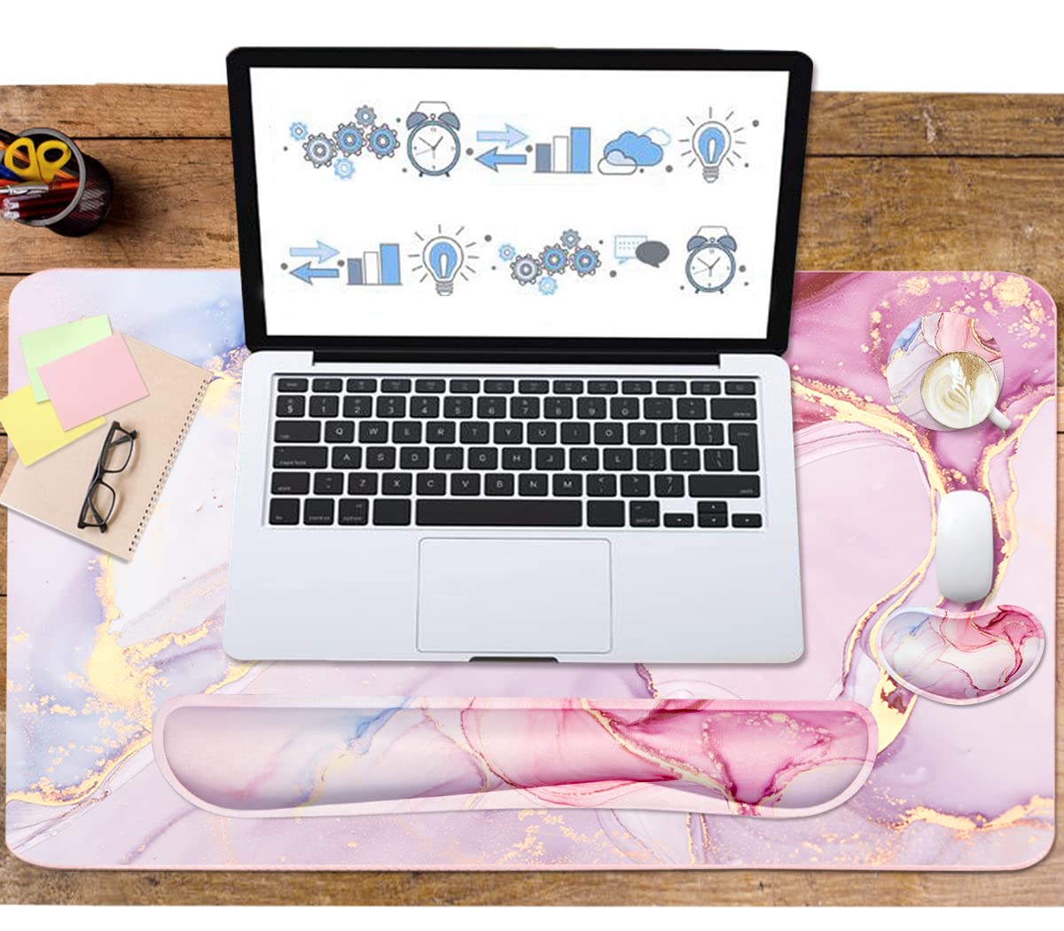 Keyboard Mouse Pad Set, Extended Mouse Pad+Keyboard Wrist Rest Support, Memory Foam Ergonomic Easy