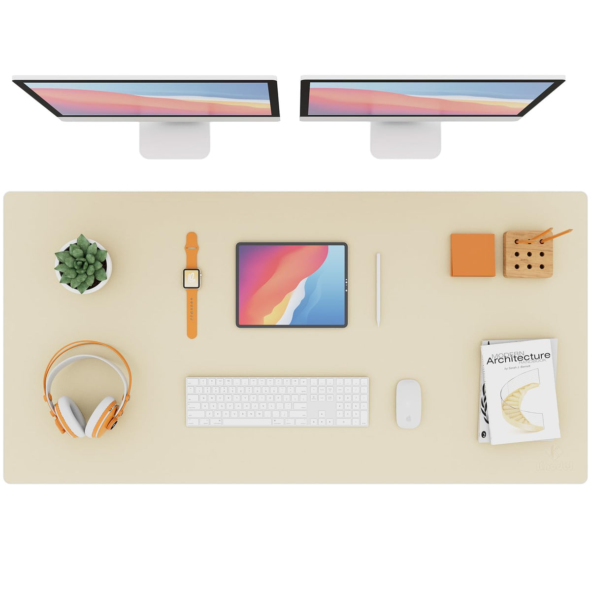 K KNODEL Extra Large Desk Mat, Leather Mouse Pad (47.2"x23.6", Ivory Cream)