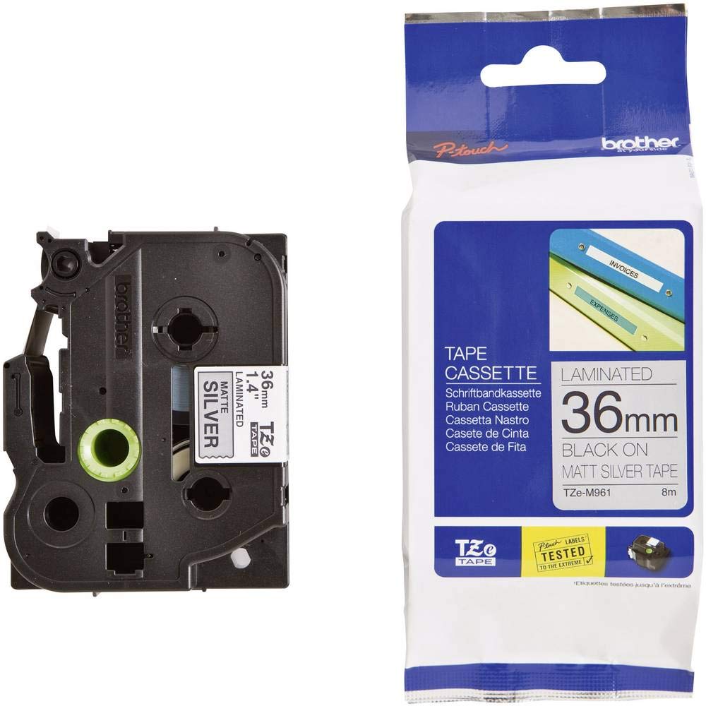 Brother TZe-M961 Labelling Tape Cassette, Black on Matt Silver, 36 mm (W) x 8 m (L), Laminated