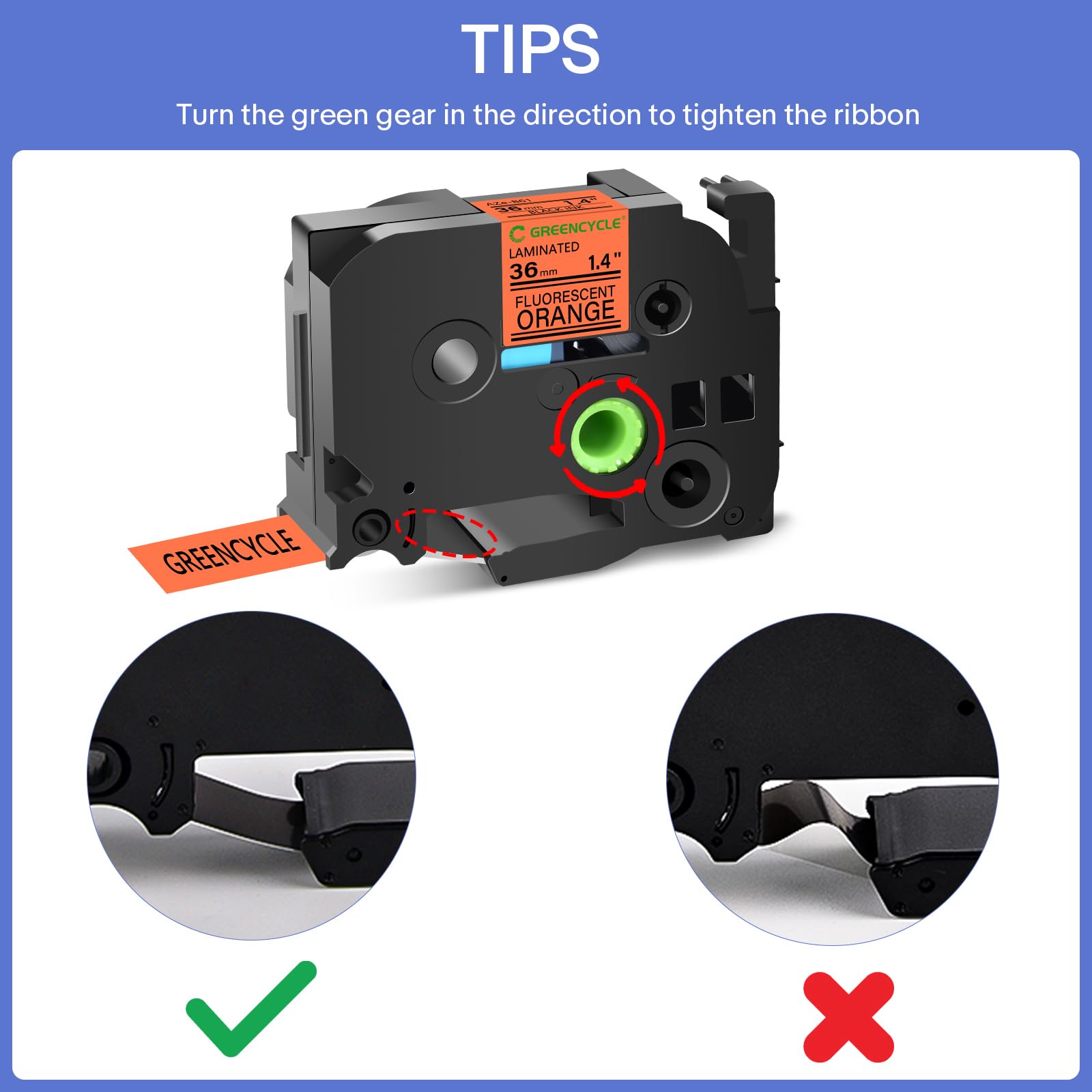 GREENCYCLE TZe-B61 36mm 1.4 Laminated Orange Tape Compatible for Brother P-Touch Label Maker Tape