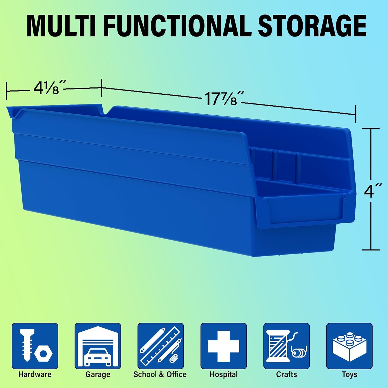Akro-Mils 30128 Heavy Duty Plastic Shelf Bins, 18"x 4"x 4", Clear, 12-Pack