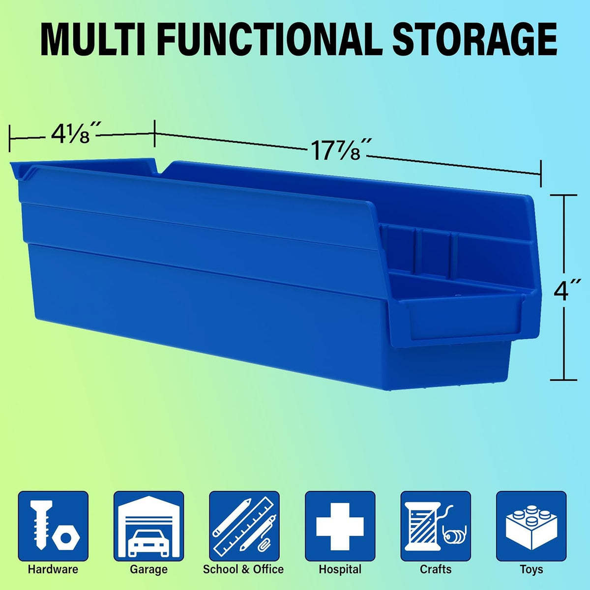 Akro-Mils 30128 Heavy Duty Plastic Shelf Bins, 18"x 4"x 4", Blue, 12-Pack