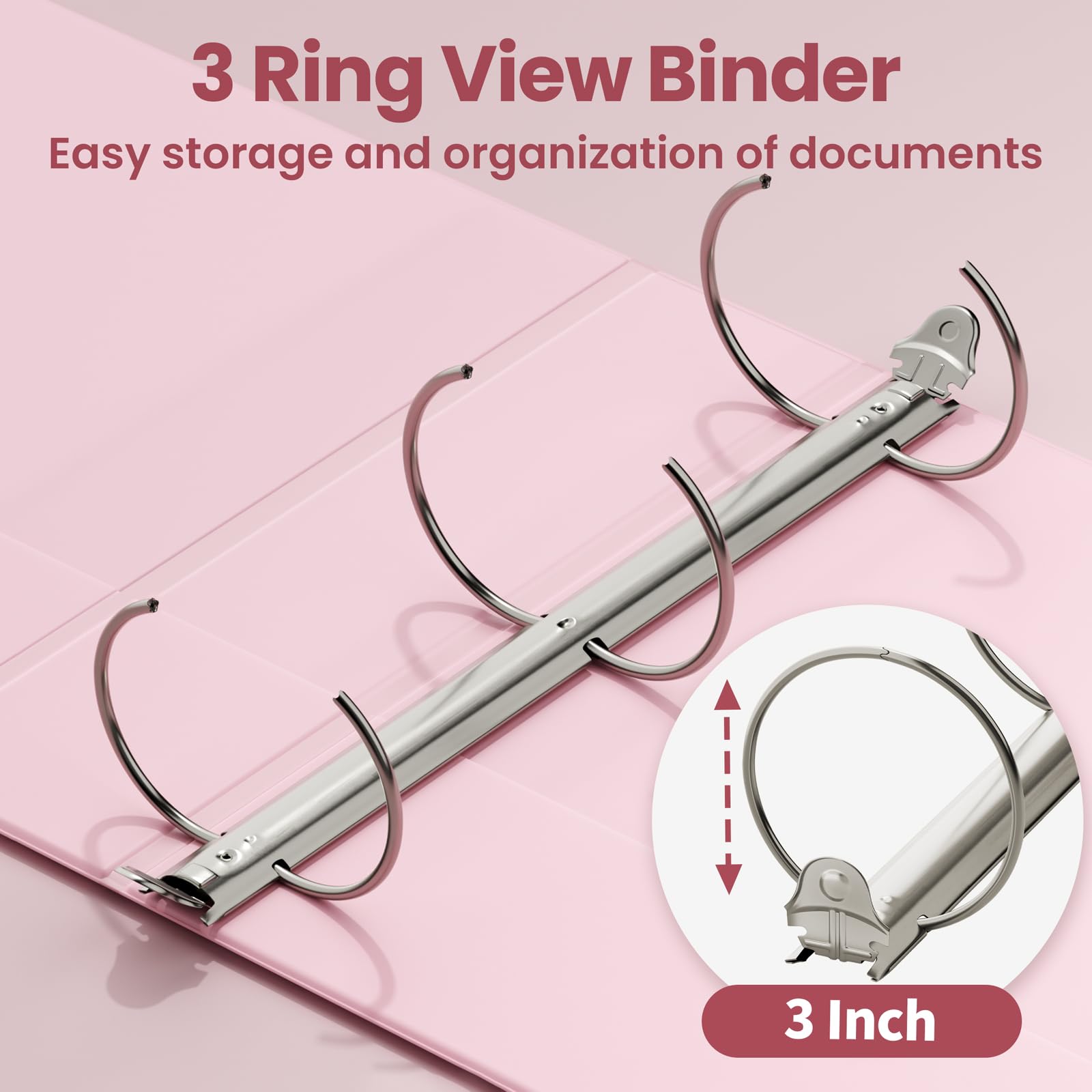 SUNEE 3 Ring Binder 3 Inch 1 Pack, Clear View Binder Three Ring PVC-Free (Fit 8.5x11 Inches) for