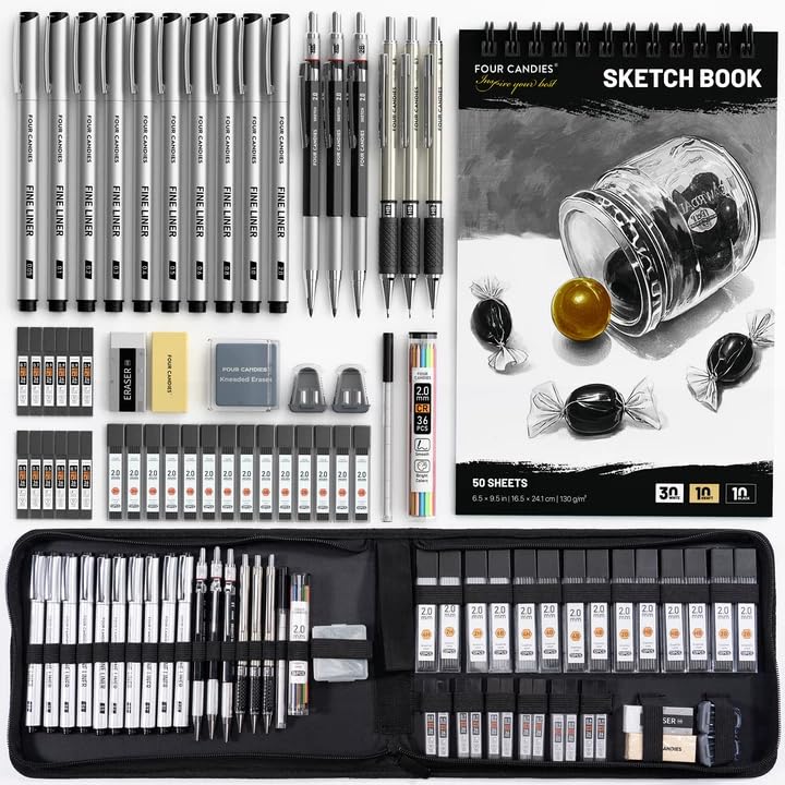 Four Candies 52pcs Art Supplies Sketching Drawing Kit for Beginners Teens
