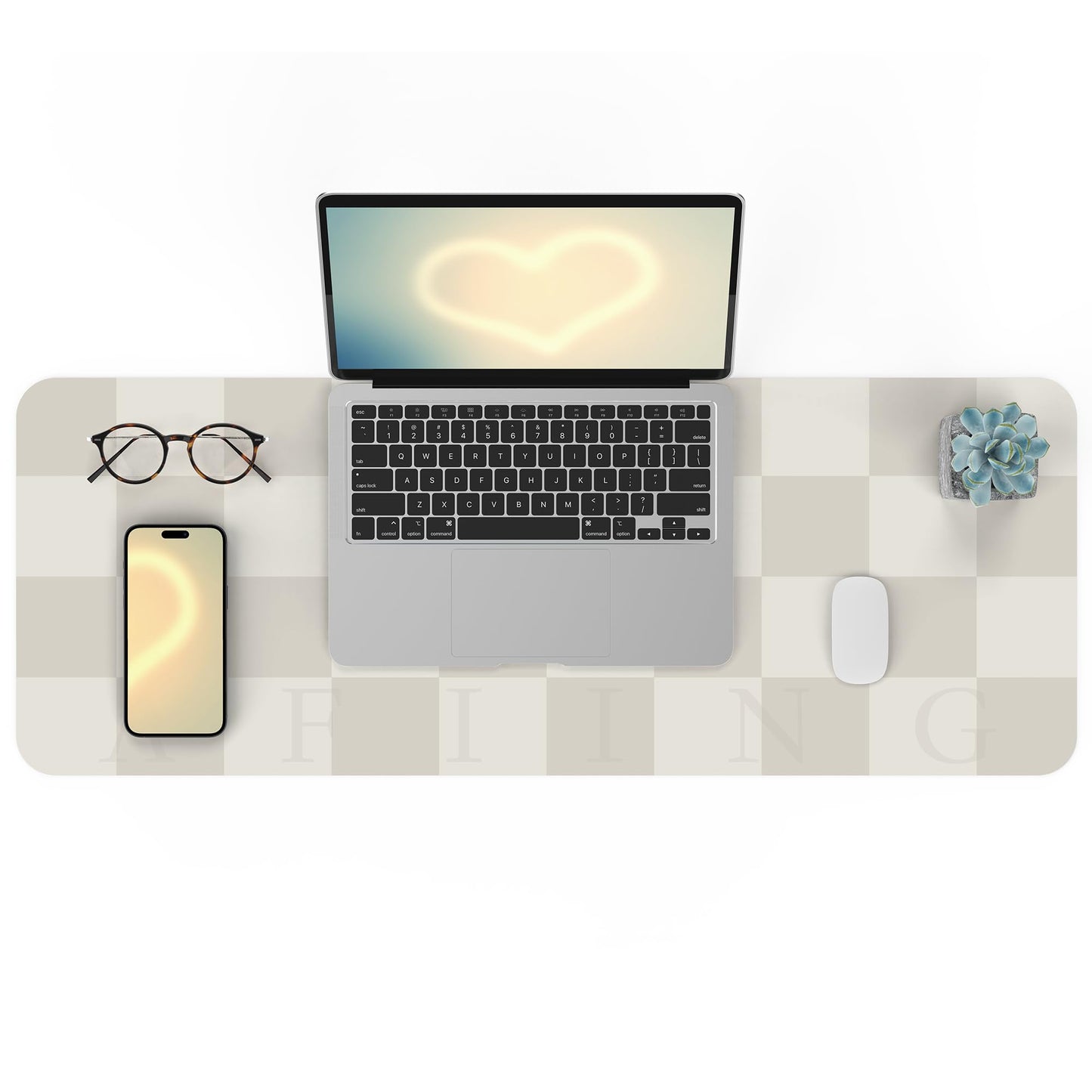 AFIING Leather Desk Mat, 31.5"x12", White Grey