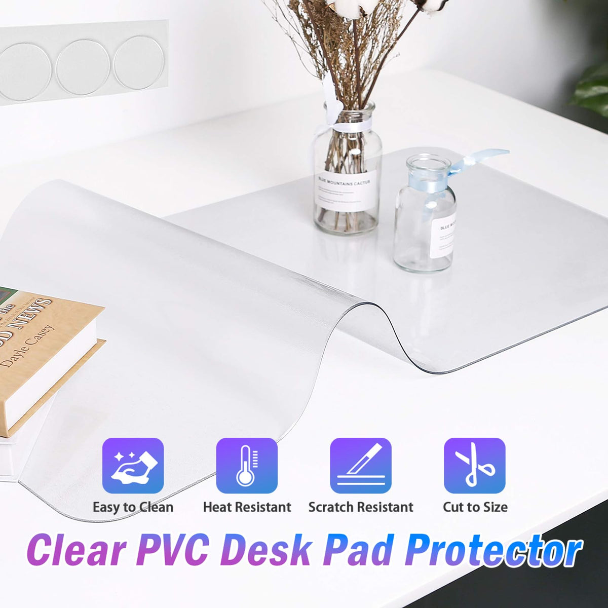 JanJunDec 1.5mm Thick 17×48 Inch Clear Table Cover Protector, PVC Desk Pad Protector, Anti-Slip