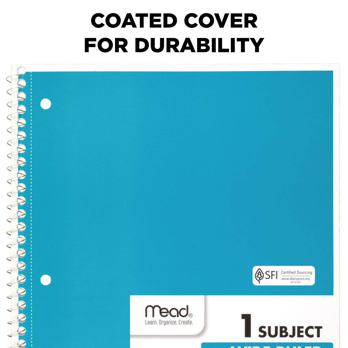 Mead Spiral Notebooks, 1 Subject, Wide Ruled Paper, 70 Sheets, 10-1/2 x 7-1/2 inches, Blue, 4 Pack