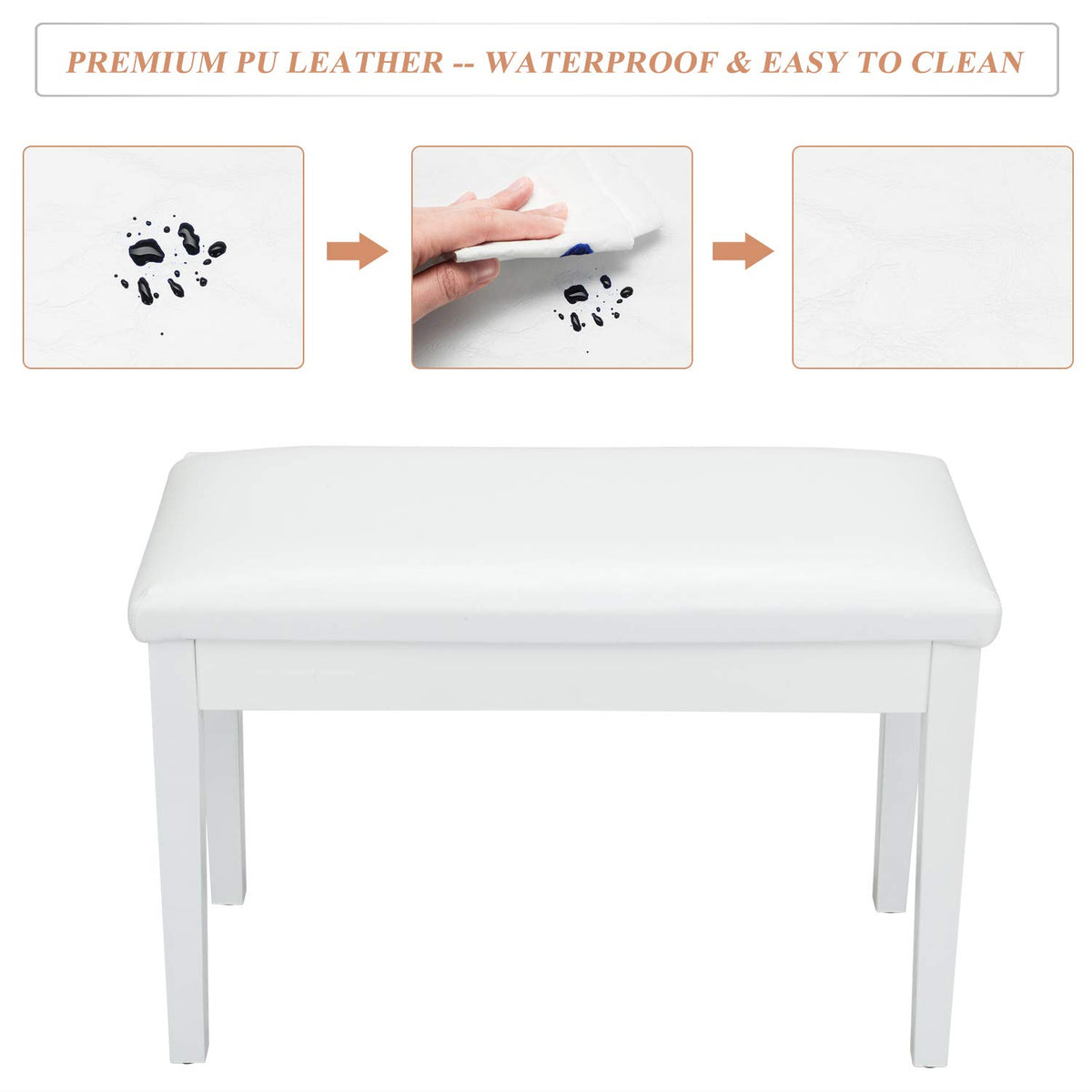 Bonnlo White Duet Piano Bench with Storage, Wooden Padded Seat