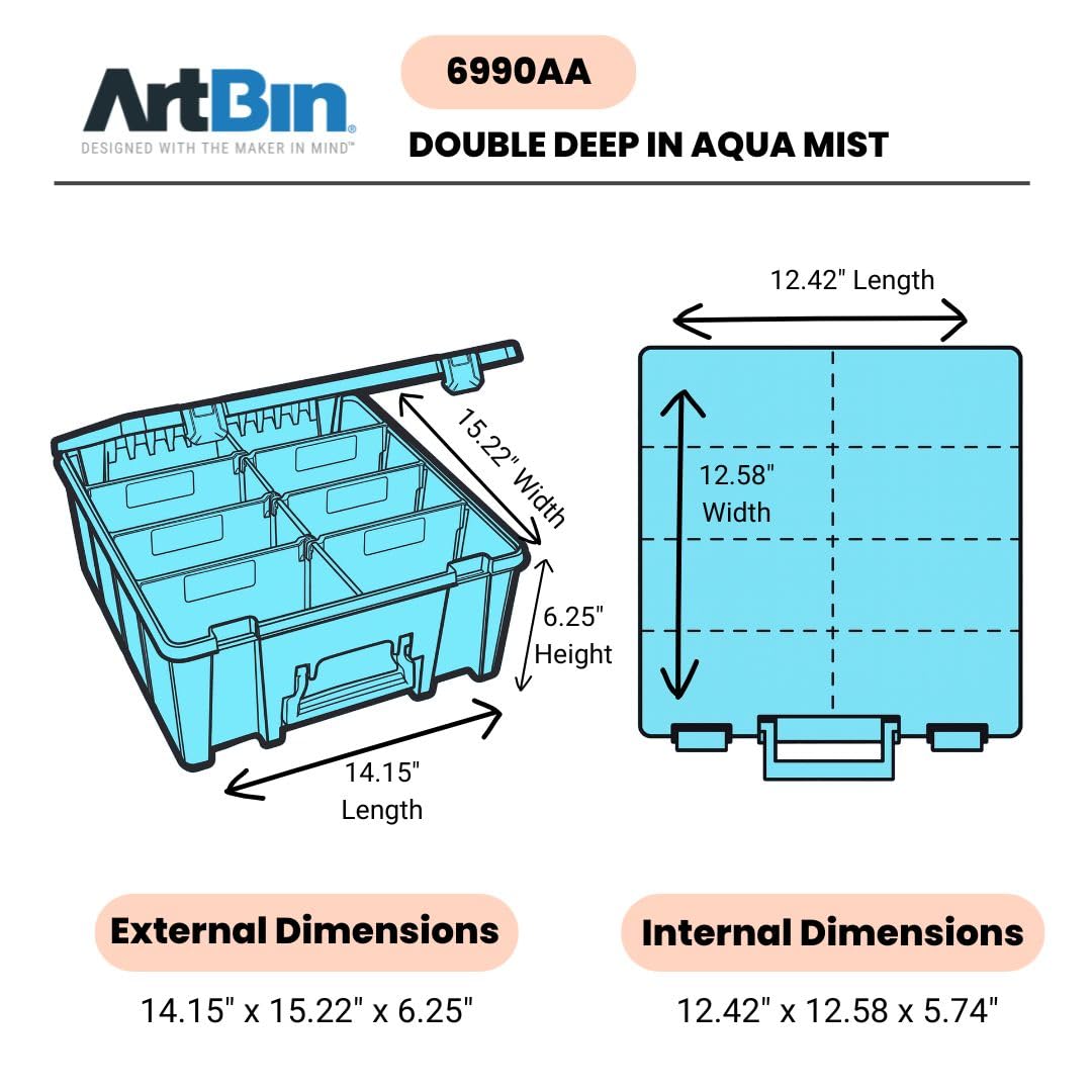 ArtBin Super Satchel Double Deep, 8-Compartment Craft Box, Aqua Mist