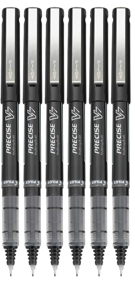 Precise V7 Stick Rolling Ball Pens, Fine Point (.7mm), Black Ink, 6-pk