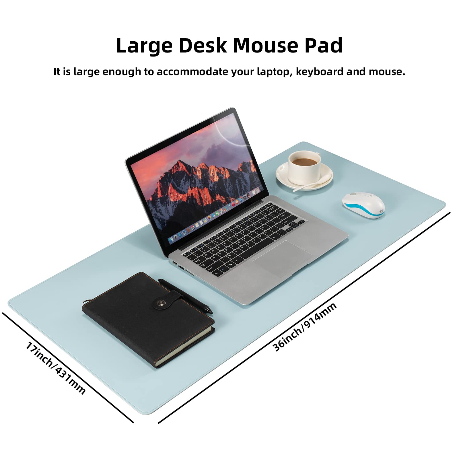 Wolaile Faux Leather Desk Pad Blotter,Waterproof Non-Slip Writing Desk Mat for Kids,36x17 in