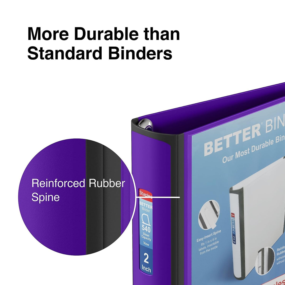 Staples Better Binder, 2 Inch D-Ring, Purple, 540 Sheets, 2-Pack