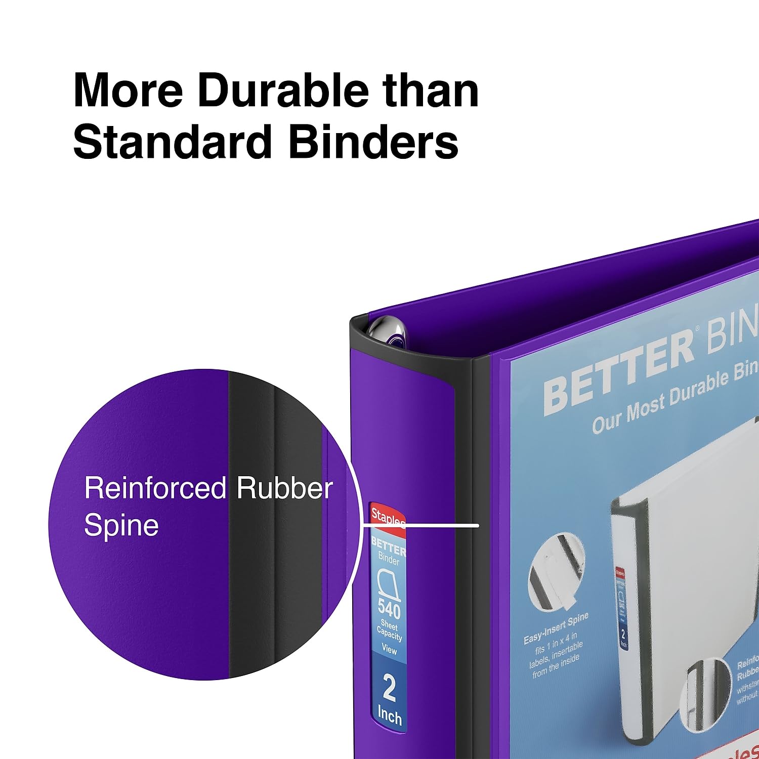 Staples Better Binder, 2 Inch D-Ring, Purple, 540 Sheets, 2-Pack