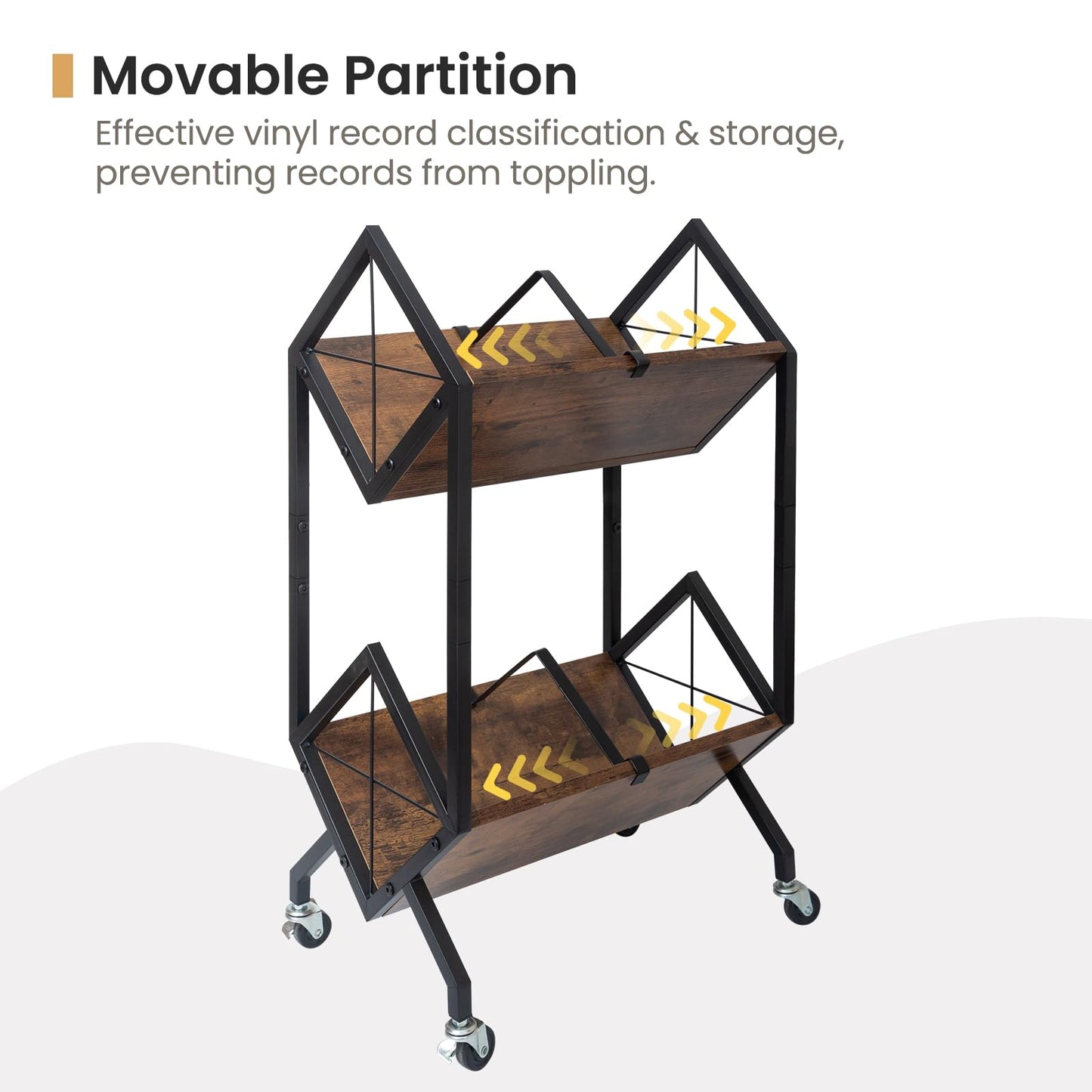 SwaaVee Vinyl Record Storage Holder with Wheels, 2-Tier Record Holder 160-200 LP with Dividers