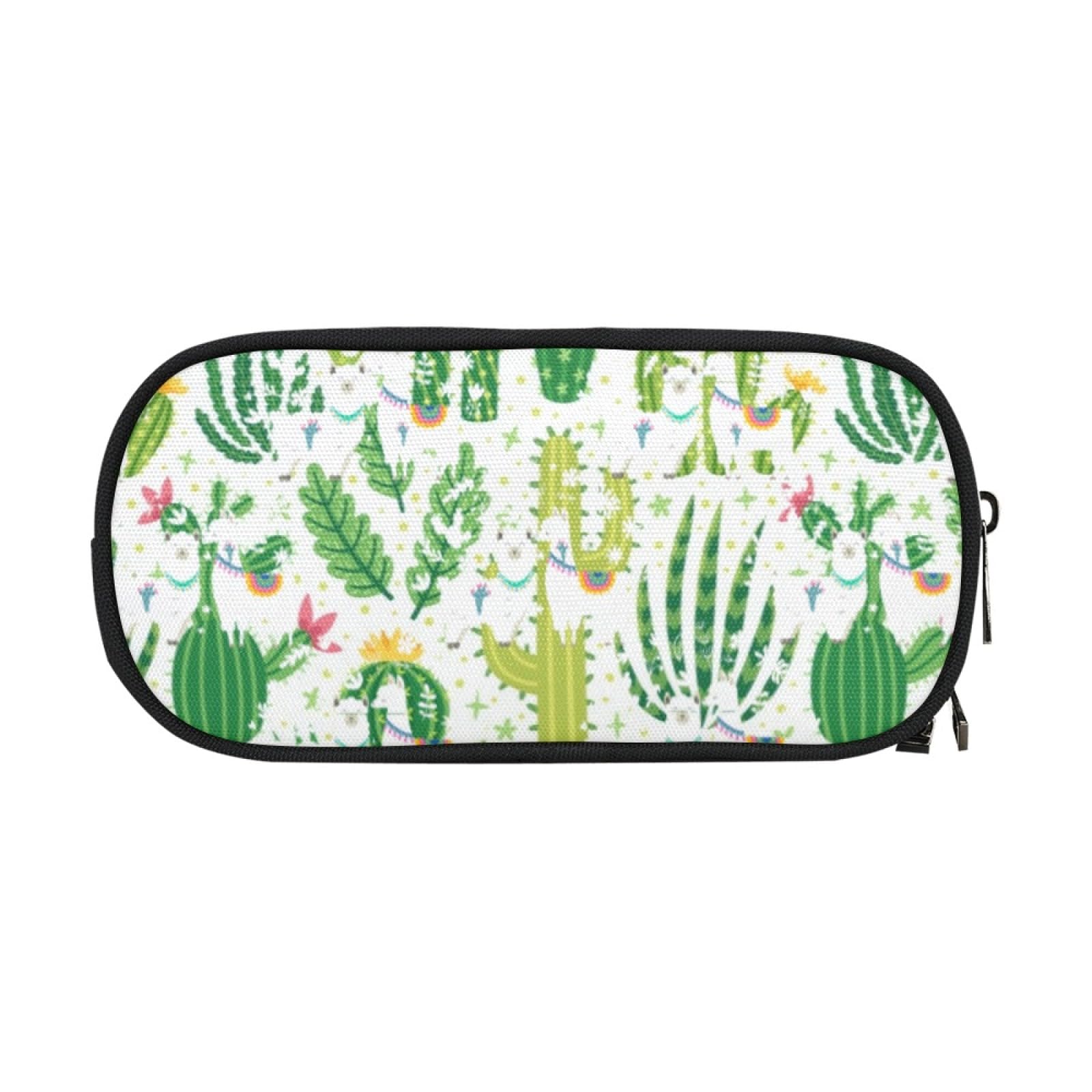 ANANGTEE Green Cactus Llama Pencil Case for Teen Girls Boys Alpaca 10x5