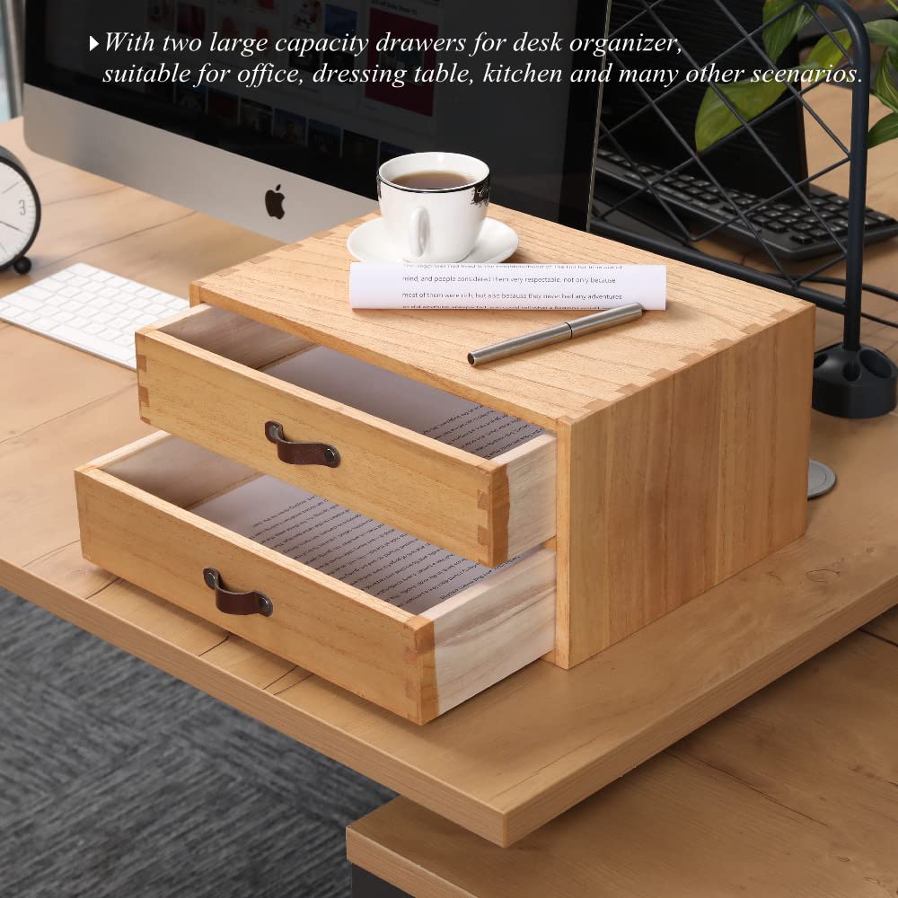 DDYURI Wooden Desk Organizer with 2 Drawers - Desktop Storage Drawers for Office Supplies File