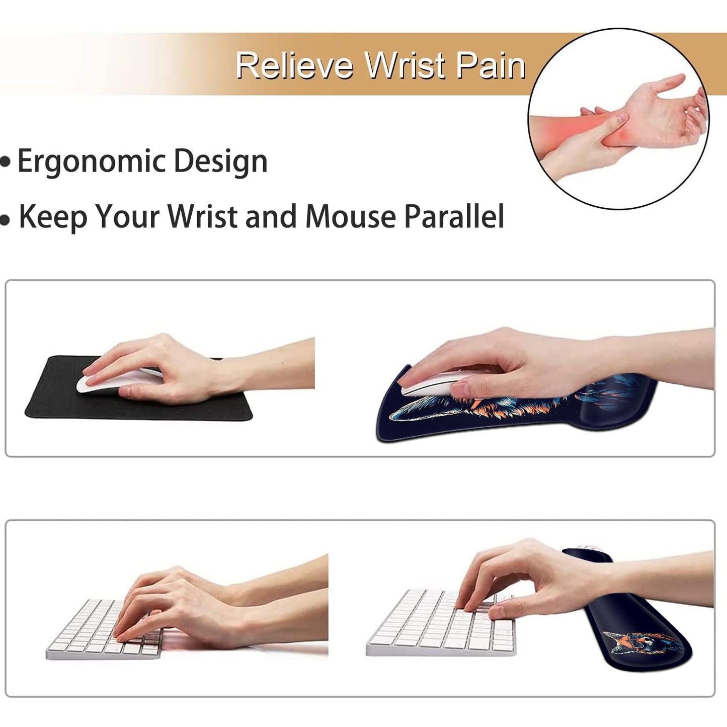 Keyboard Wrist Rest and Mouse Pad Wrist Support Set, Ergonomic Gel Mouse Pad Wrist Rest with