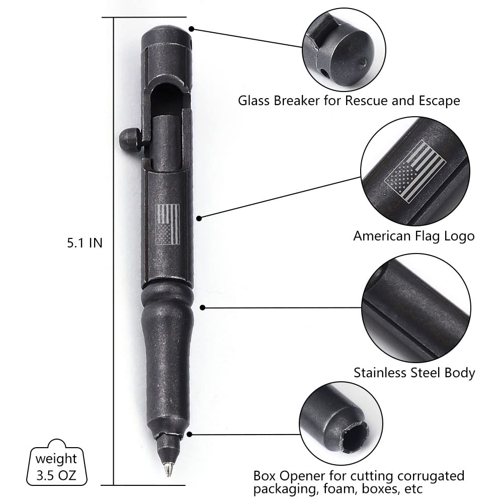 Cool Hand 5.1'' Bolt Action Tactical Pen,Cannon Style Stylus,USA Flag Logo
