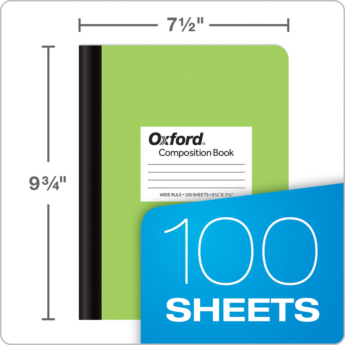 Oxford Composition Notebooks, 6 Pack, Cover Colors Vary, Wide Ruled Paper, 9-3/4 x 7-1/2 Inch