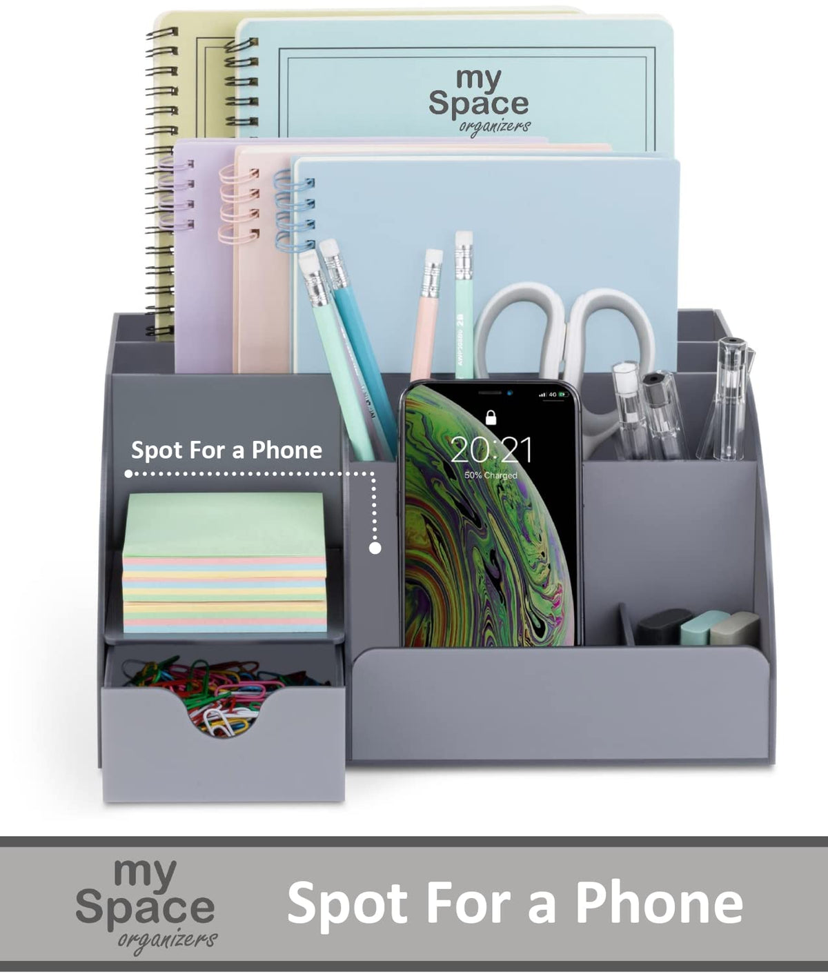 My Space Organizers Grey Desk Organizer, 9 Compartments, Office Supplies and Desk Accessories