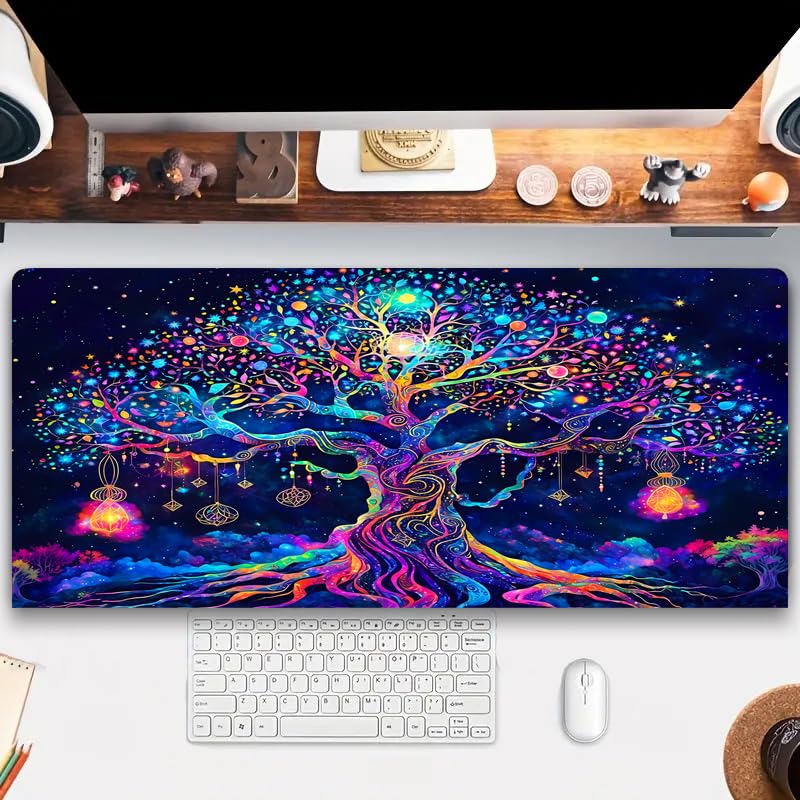 Manicer Colorful Tree of Life Mouse Pad, Blacklight Gaming Extended Large Desk Pad, UV Reactive