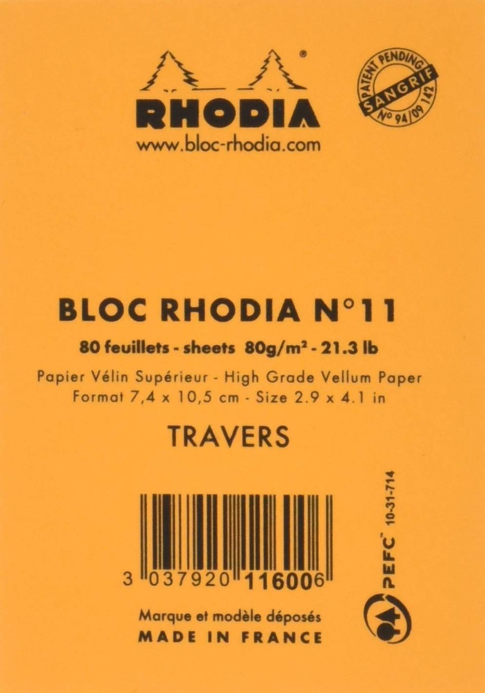 RHODIA cf11600 Notepad No. 11 (A7), Horizontal Ruled, 80 Sheets, Water Repellent Cover, Perforated