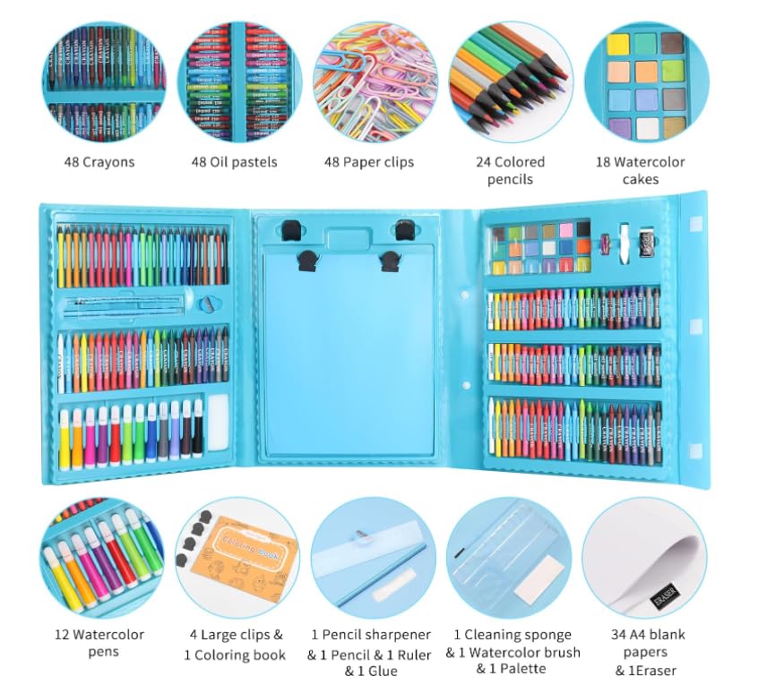 208 PCS Art Supplies,Drawing Art Kit for Kids Girls Boys Teens Artist, Art Set Case with Trifold