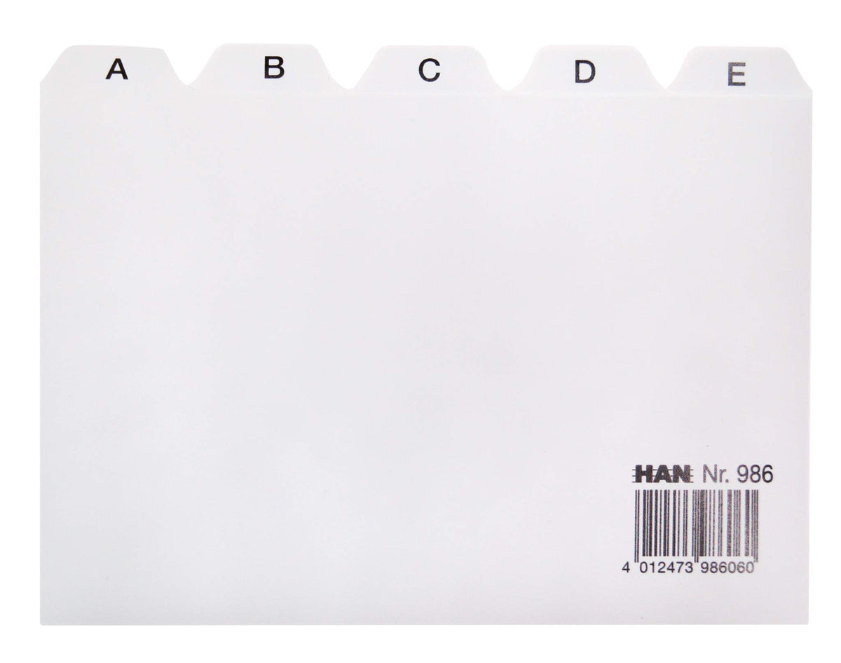 HAN 986, Tab A - Z, A6 landscape, 25 pcs. Guide cards for card index boxes and trays, grey