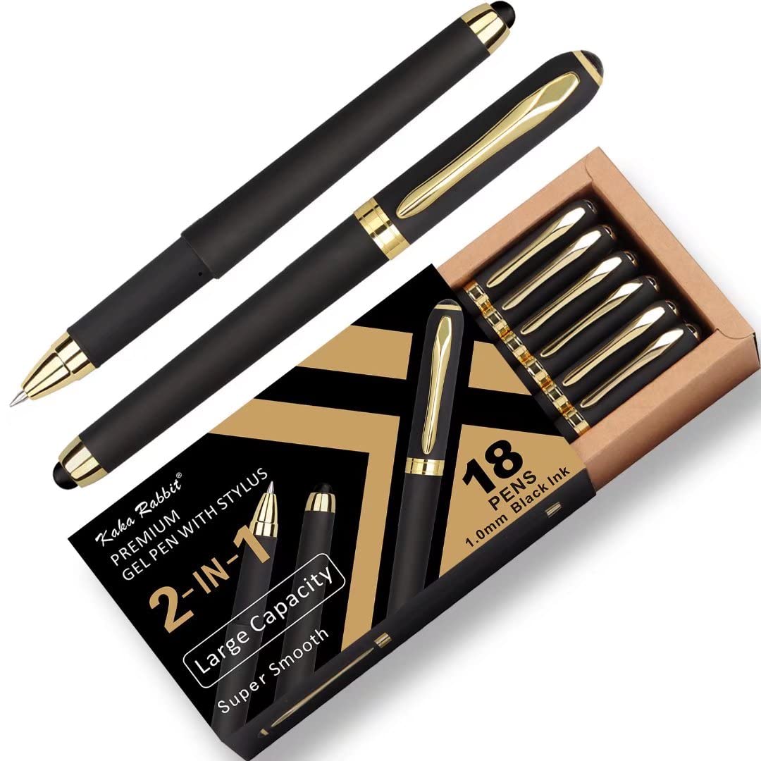 KAKA RABBIT 1.0mm Gel Pen with Stylus Tip, Black Ink Large Capacity, 18 Pk