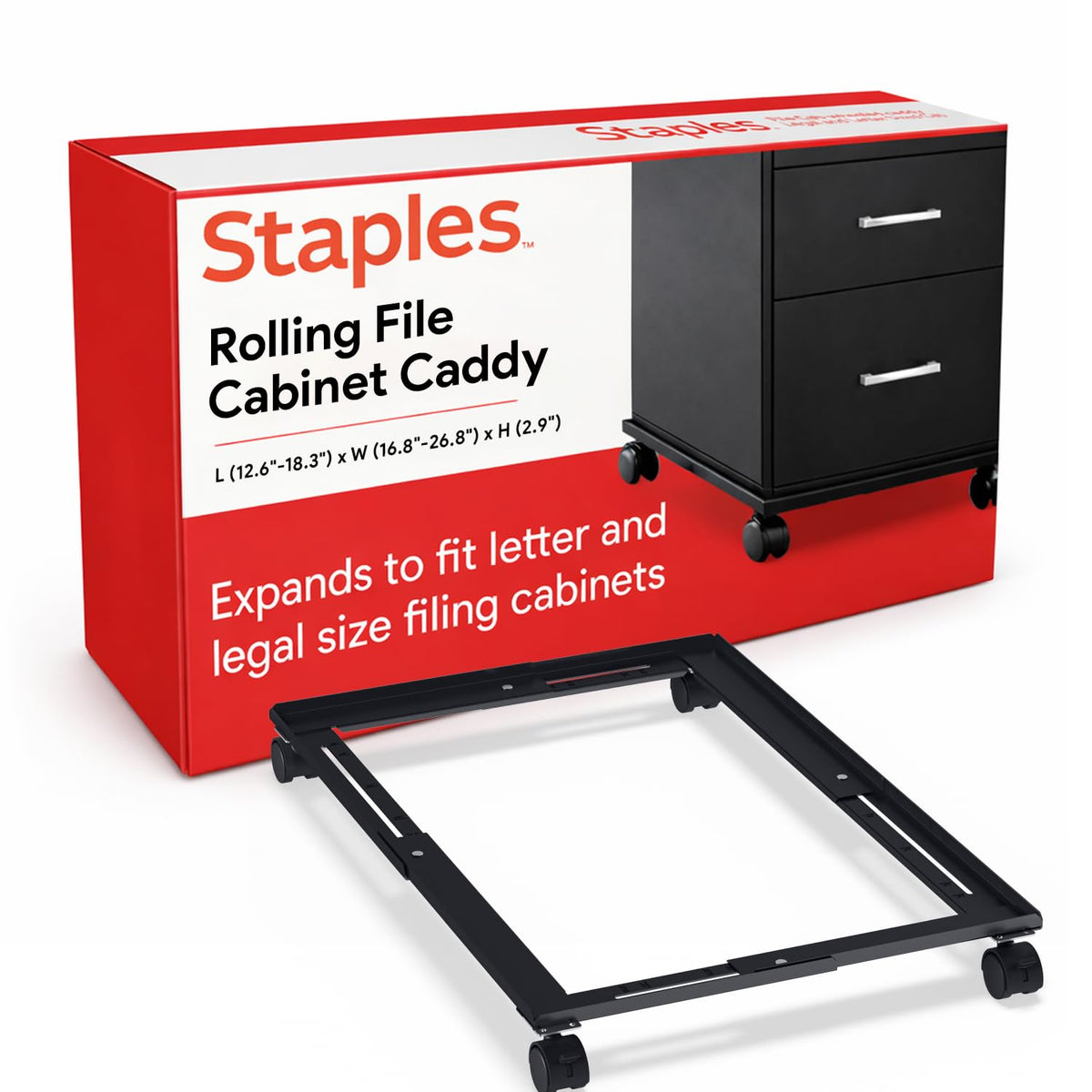 Staples Adjustable File Caddy, Letter/Legal Files, Black, Heavy Duty