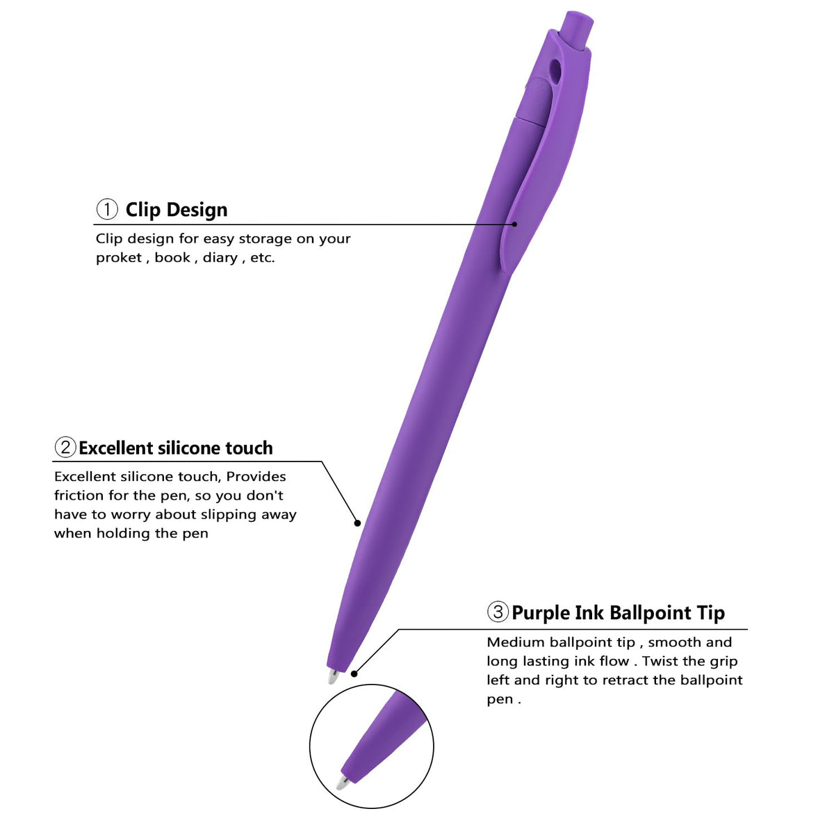Aozora Pens Bulk 80 Pack Click Pens No Bleed,Wholesale Retractable Ballpoint Pens Medium