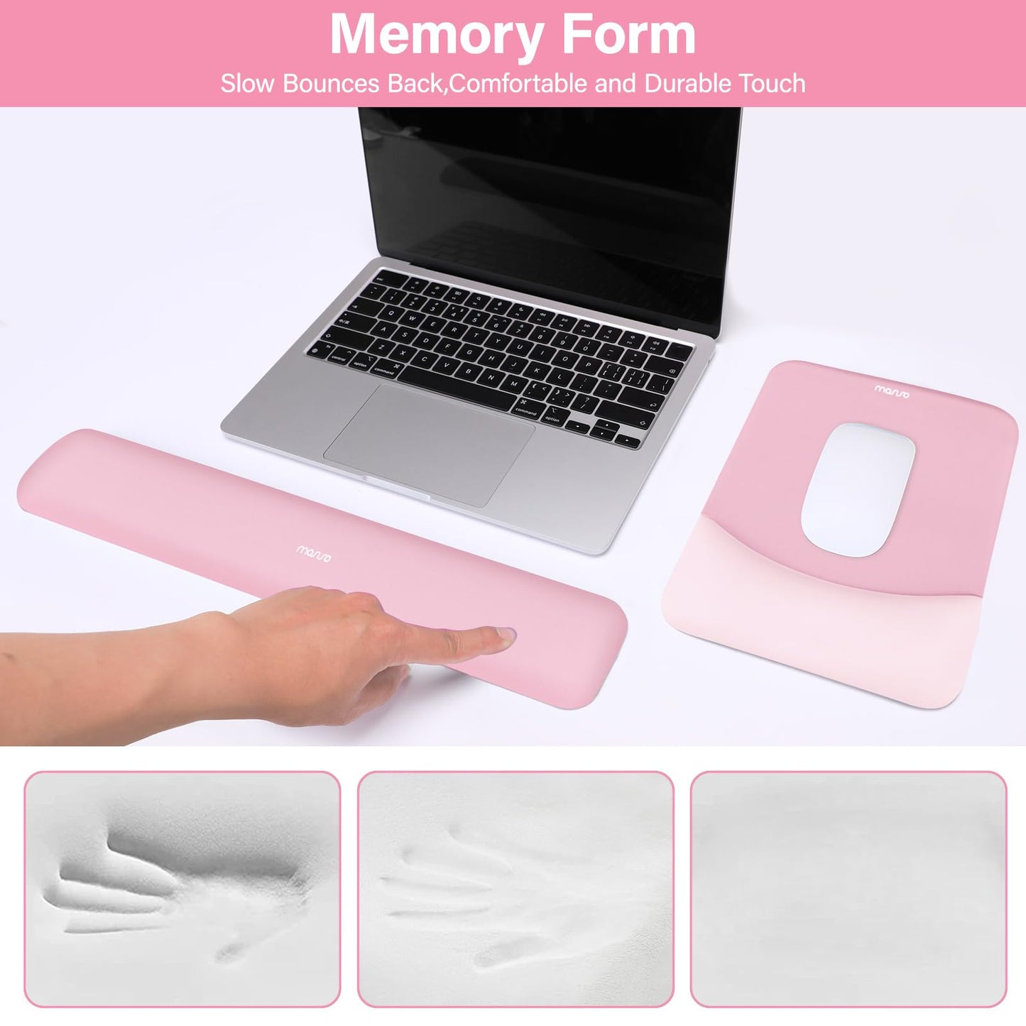 MOSISO Wrist Rest Support Mouse Pad & Keyboard Set, Pink