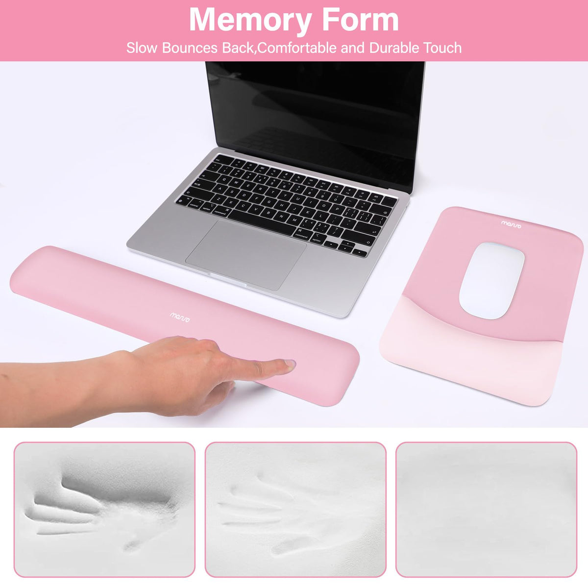 MOSISO Wrist Rest Support Mouse Pad & Keyboard Set, Pink