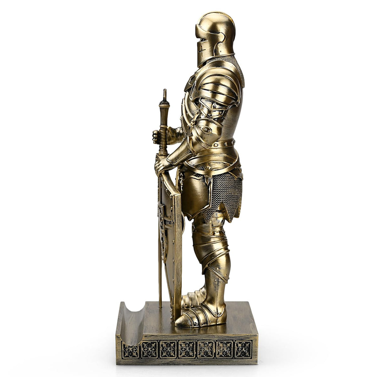 HDMbigmi King's Guard Knight Pen Holder Statue with Shield for Desk Bronze