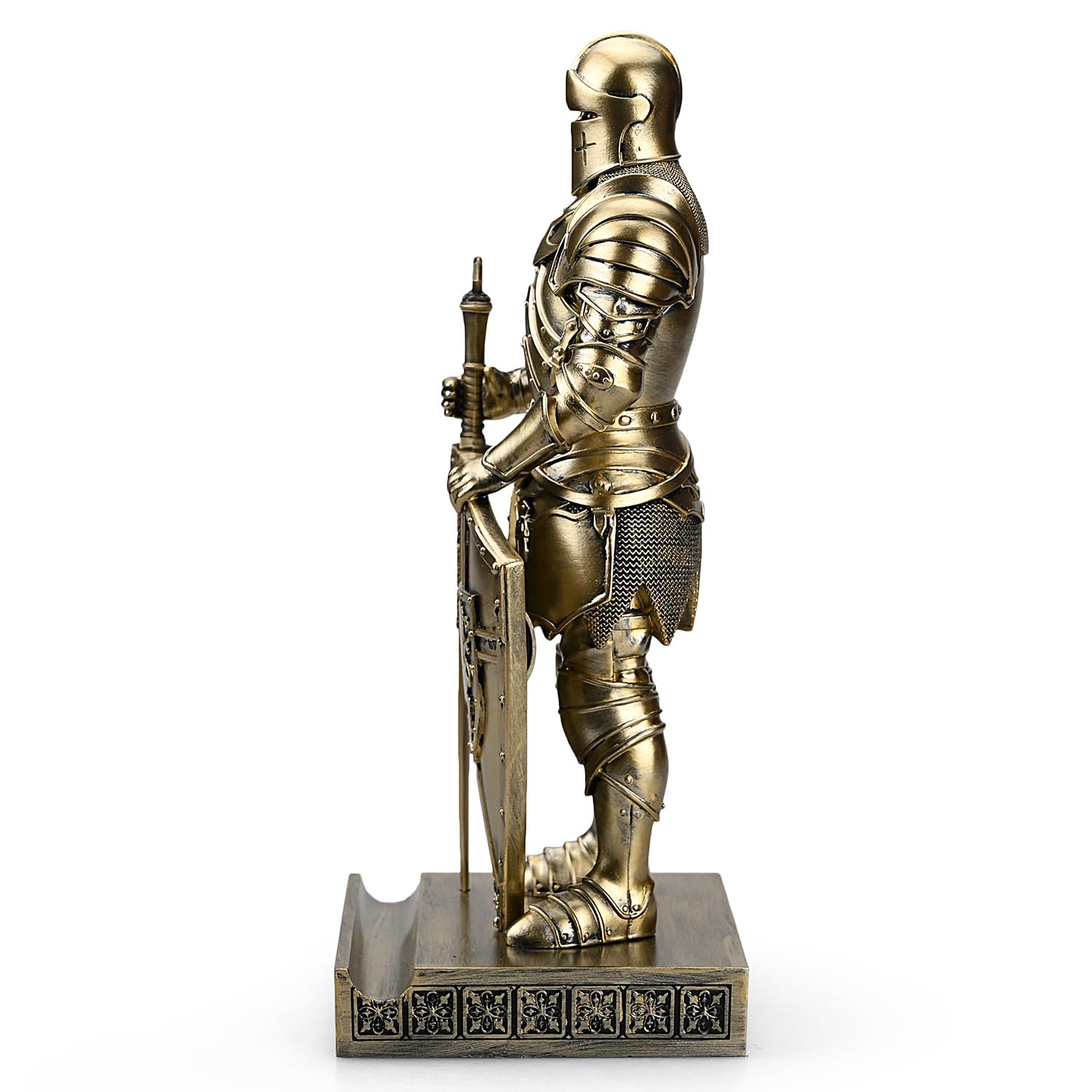 HDMbigmi King's Guard Knight Pen Holder Statue with Shield for Desk Bronze
