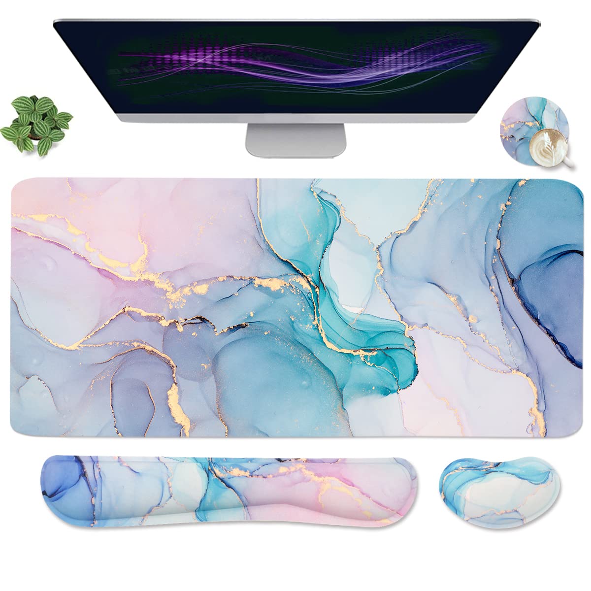 Large Mouse Pad Desk Dad, 4-in-1 Keyboard Wrist Rest Pad & Wrist Support Mouse pad Set, Extended