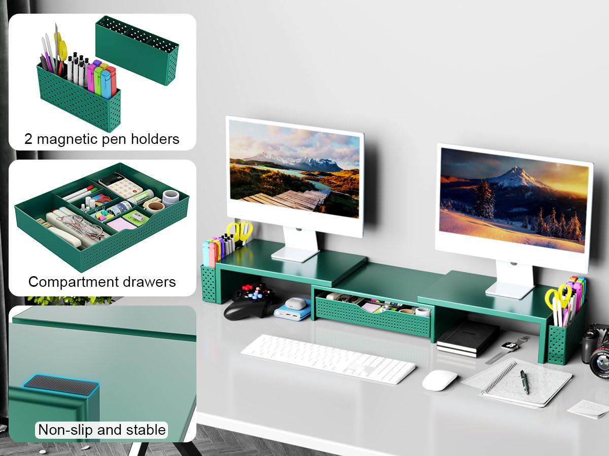 Spacrea Dual Monitor Stand Riser with Drawer and 2 Pen Holders